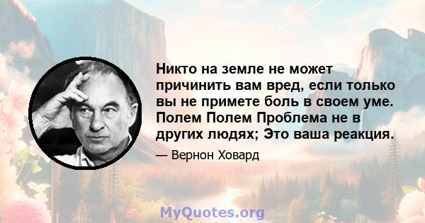 Никто на земле не может причинить вам вред, если только вы не примете боль в своем уме. Полем Полем Проблема не в других людях; Это ваша реакция.