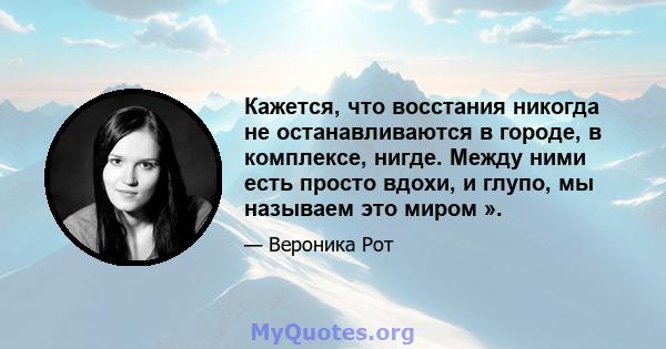 Кажется, что восстания никогда не останавливаются в городе, в комплексе, нигде. Между ними есть просто вдохи, и глупо, мы называем это миром ».