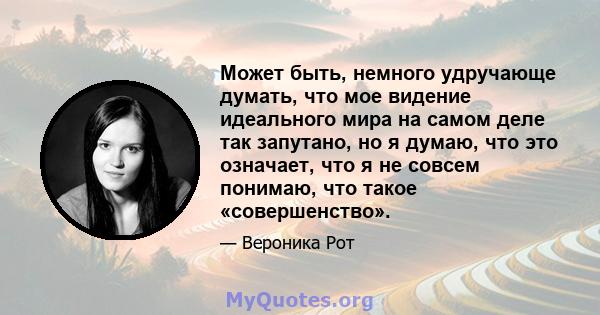 Может быть, немного удручающе думать, что мое видение идеального мира на самом деле так запутано, но я думаю, что это означает, что я не совсем понимаю, что такое «совершенство».