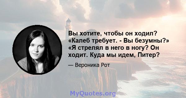 Вы хотите, чтобы он ходил? «Калеб требует. - Вы безумны?» «Я стрелял в него в ногу? Он ходит. Куда мы идем, Питер?