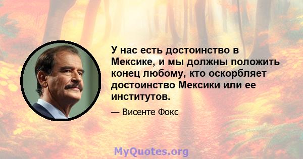 У нас есть достоинство в Мексике, и мы должны положить конец любому, кто оскорбляет достоинство Мексики или ее институтов.