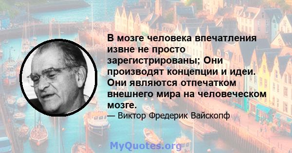 В мозге человека впечатления извне не просто зарегистрированы; Они производят концепции и идеи. Они являются отпечатком внешнего мира на человеческом мозге.