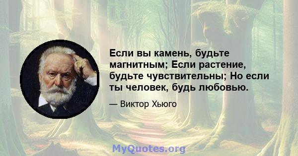 Если вы камень, будьте магнитным; Если растение, будьте чувствительны; Но если ты человек, будь любовью.