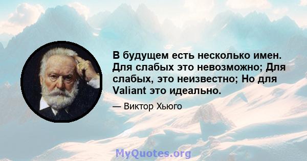 В будущем есть несколько имен. Для слабых это невозможно; Для слабых, это неизвестно; Но для Valiant это идеально.