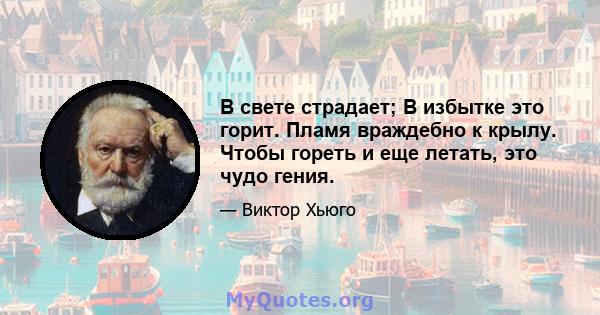 В свете страдает; В избытке это горит. Пламя враждебно к крылу. Чтобы гореть и еще летать, это чудо гения.