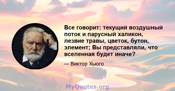 Все говорит: текущий воздушный поток и парусный халикон, лезвие травы, цветок, бутон, элемент; Вы представляли, что вселенная будет иначе?