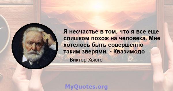 Я несчастье в том, что я все еще слишком похож на человека. Мне хотелось быть совершенно таким зверями. - Квазимодо