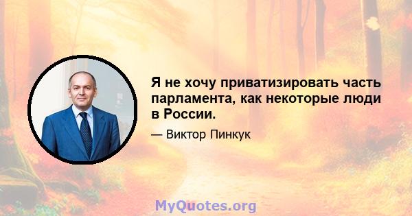 Я не хочу приватизировать часть парламента, как некоторые люди в России.