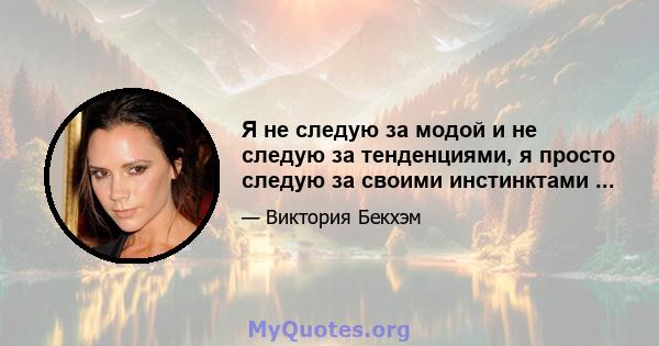 Я не следую за модой и не следую за тенденциями, я просто следую за своими инстинктами ...