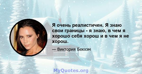 Я очень реалистичен. Я знаю свои границы - я знаю, в чем я хорошо себя хорош и в чем я не хорош.