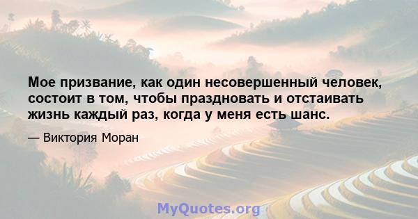 Мое призвание, как один несовершенный человек, состоит в том, чтобы праздновать и отстаивать жизнь каждый раз, когда у меня есть шанс.