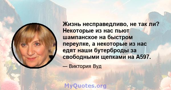 Жизнь несправедливо, не так ли? Некоторые из нас пьют шампанское на быстром переулке, а некоторые из нас едят наши бутерброды за свободными щепками на A597.