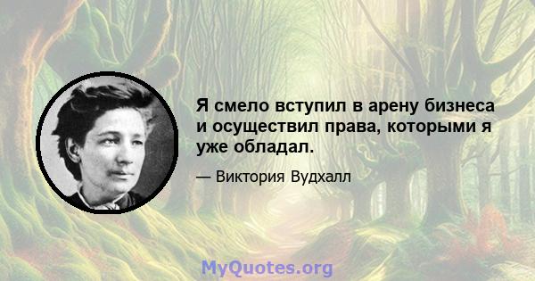 Я смело вступил в арену бизнеса и осуществил права, которыми я уже обладал.