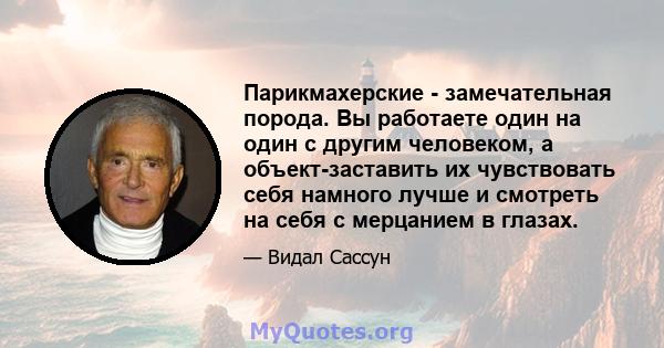 Парикмахерские - замечательная порода. Вы работаете один на один с другим человеком, а объект-заставить их чувствовать себя намного лучше и смотреть на себя с мерцанием в глазах.