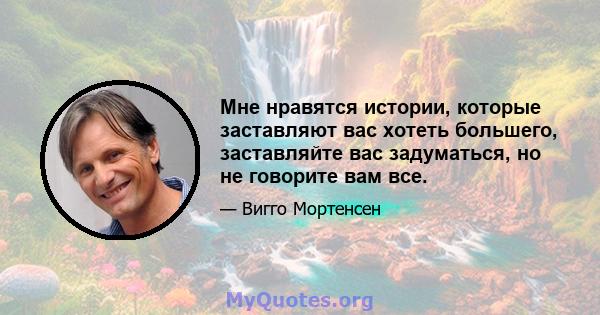 Мне нравятся истории, которые заставляют вас хотеть большего, заставляйте вас задуматься, но не говорите вам все.