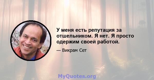 У меня есть репутация за отшельником. Я нет. Я просто одержим своей работой.