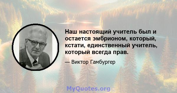 Наш настоящий учитель был и остается эмбрионом, который, кстати, единственный учитель, который всегда прав.