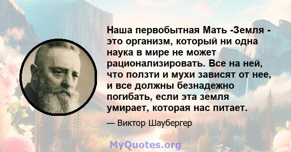 Наша первобытная Мать -Земля - ​​это организм, который ни одна наука в мире не может рационализировать. Все на ней, что ползти и мухи зависят от нее, и все должны безнадежно погибать, если эта земля умирает, которая нас 