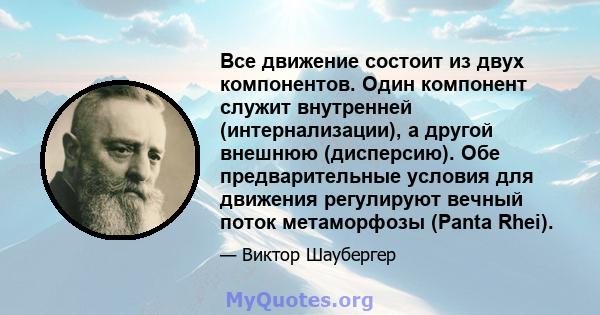 Все движение состоит из двух компонентов. Один компонент служит внутренней (интернализации), а другой внешнюю (дисперсию). Обе предварительные условия для движения регулируют вечный поток метаморфозы (Panta Rhei).