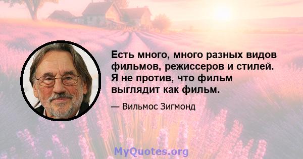 Есть много, много разных видов фильмов, режиссеров и стилей. Я не против, что фильм выглядит как фильм.