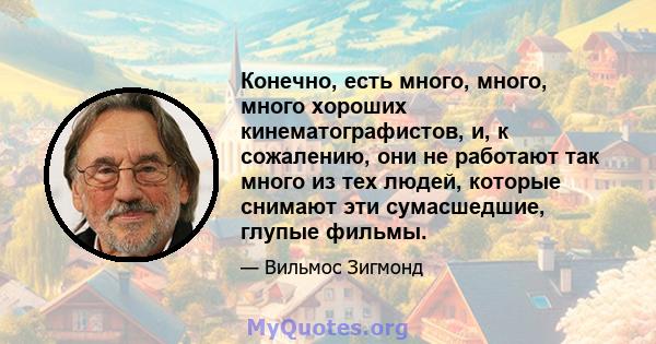 Конечно, есть много, много, много хороших кинематографистов, и, к сожалению, они не работают так много из тех людей, которые снимают эти сумасшедшие, глупые фильмы.