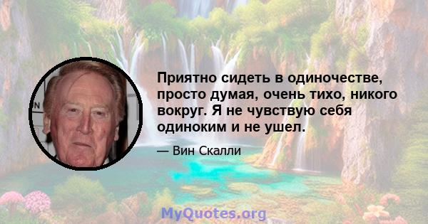 Приятно сидеть в одиночестве, просто думая, очень тихо, никого вокруг. Я не чувствую себя одиноким и не ушел.