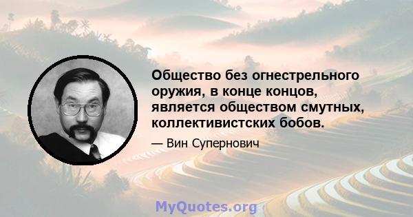 Общество без огнестрельного оружия, в конце концов, является обществом смутных, коллективистских бобов.