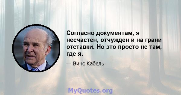 Согласно документам, я несчастен, отчужден и на грани отставки. Но это просто не там, где я.