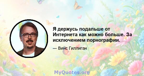 Я держусь подальше от Интернета как можно больше. За исключением порнографии.