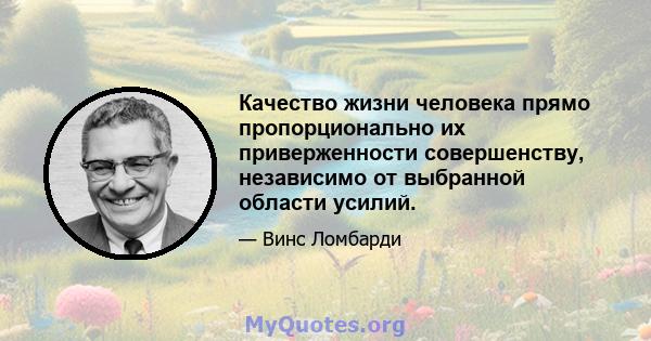 Качество жизни человека прямо пропорционально их приверженности совершенству, независимо от выбранной области усилий.