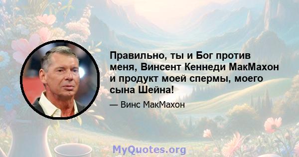 Правильно, ты и Бог против меня, Винсент Кеннеди МакМахон и продукт моей спермы, моего сына Шейна!