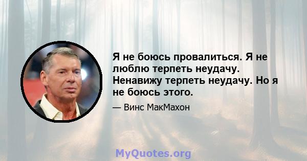 Я не боюсь провалиться. Я не люблю терпеть неудачу. Ненавижу терпеть неудачу. Но я не боюсь этого.