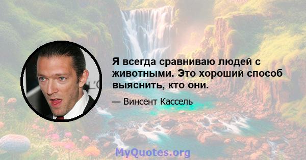 Я всегда сравниваю людей с животными. Это хороший способ выяснить, кто они.