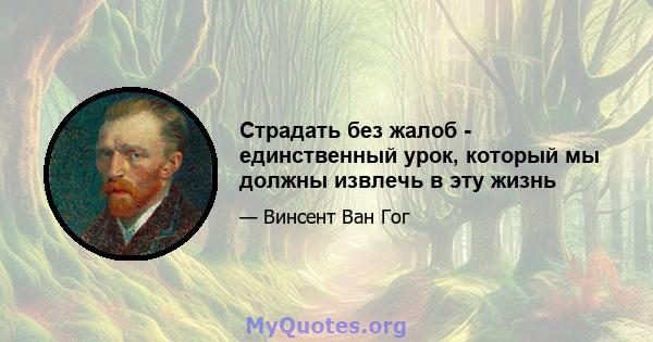 Страдать без жалоб - единственный урок, который мы должны извлечь в эту жизнь