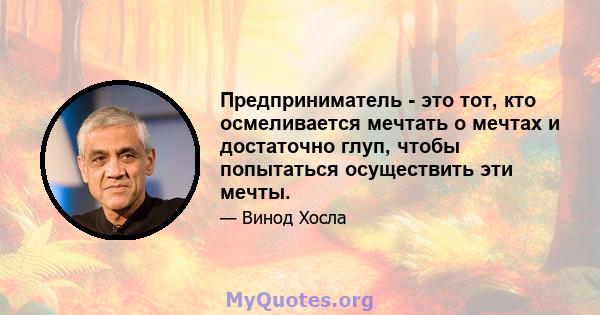 Предприниматель - это тот, кто осмеливается мечтать о мечтах и ​​достаточно глуп, чтобы попытаться осуществить эти мечты.