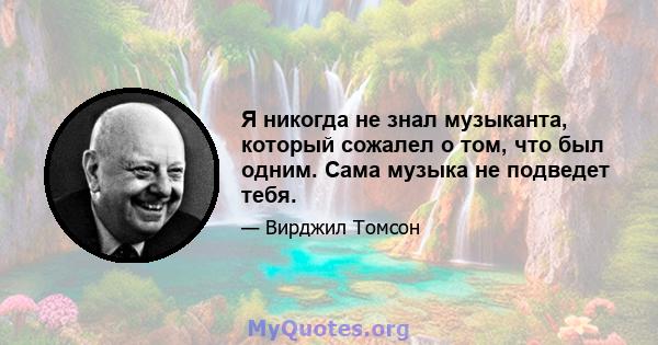 Я никогда не знал музыканта, который сожалел о том, что был одним. Сама музыка не подведет тебя.