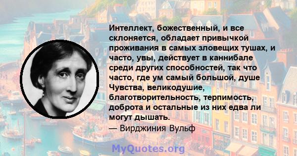 Интеллект, божественный, и все склоняется, обладает привычкой проживания в самых зловещих тушах, и часто, увы, действует в каннибале среди других способностей, так что часто, где ум самый большой, душе Чувства,