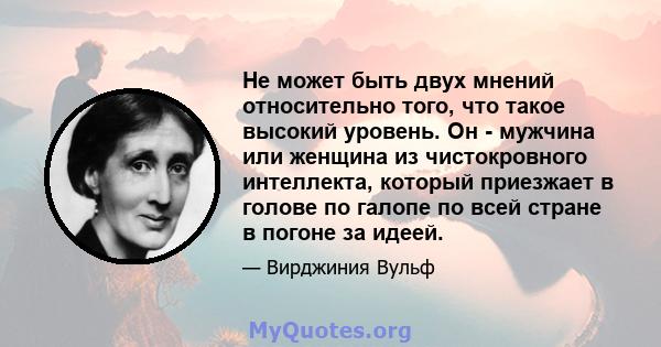 Не может быть двух мнений относительно того, что такое высокий уровень. Он - мужчина или женщина из чистокровного интеллекта, который приезжает в голове по галопе по всей стране в погоне за идеей.