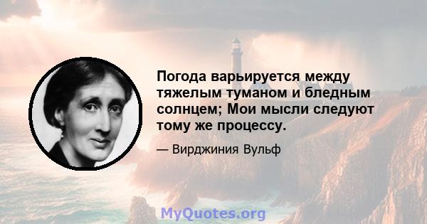 Погода варьируется между тяжелым туманом и бледным солнцем; Мои мысли следуют тому же процессу.