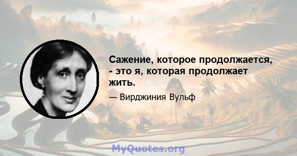 Сажение, которое продолжается, - это я, которая продолжает жить.