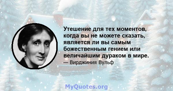 Утешение для тех моментов, когда вы не можете сказать, является ли вы самым божественным гением или величайшим дураком в мире.