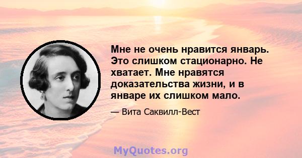 Мне не очень нравится январь. Это слишком стационарно. Не хватает. Мне нравятся доказательства жизни, и в январе их слишком мало.