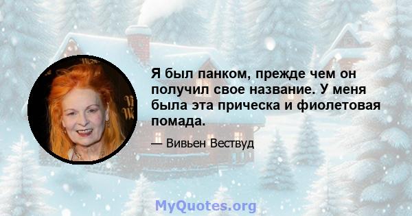 Я был панком, прежде чем он получил свое название. У меня была эта прическа и фиолетовая помада.