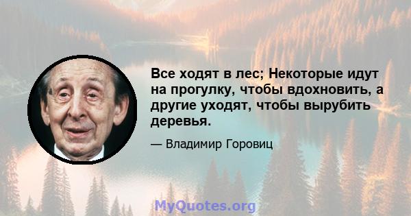 Все ходят в лес; Некоторые идут на прогулку, чтобы вдохновить, а другие уходят, чтобы вырубить деревья.