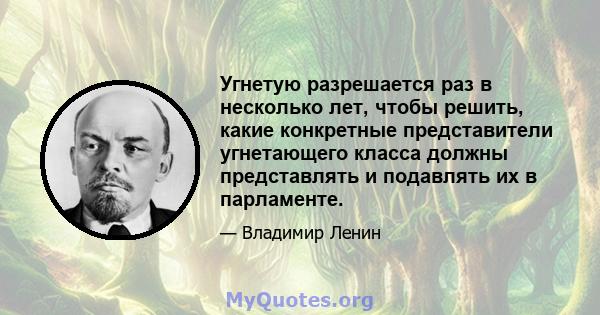 Угнетую разрешается раз в несколько лет, чтобы решить, какие конкретные представители угнетающего класса должны представлять и подавлять их в парламенте.