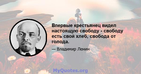 Впервые крестьянец видел настоящую свободу - свободу есть свой хлеб, свобода от голода.