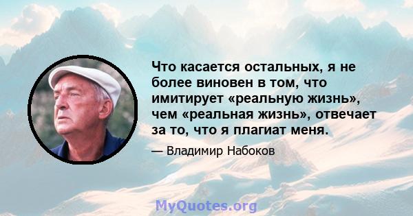 Что касается остальных, я не более виновен в том, что имитирует «реальную жизнь», чем «реальная жизнь», отвечает за то, что я плагиат меня.