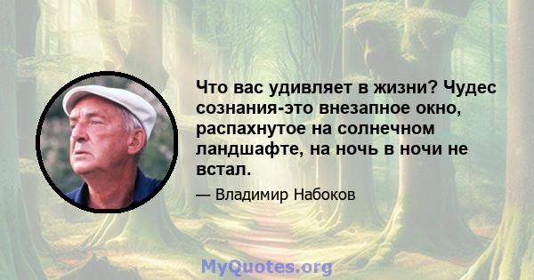 Что вас удивляет в жизни? Чудес сознания-это внезапное окно, распахнутое на солнечном ландшафте, на ночь в ночи не встал.