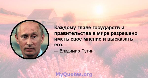 Каждому главе государств и правительства в мире разрешено иметь свое мнение и высказать его.