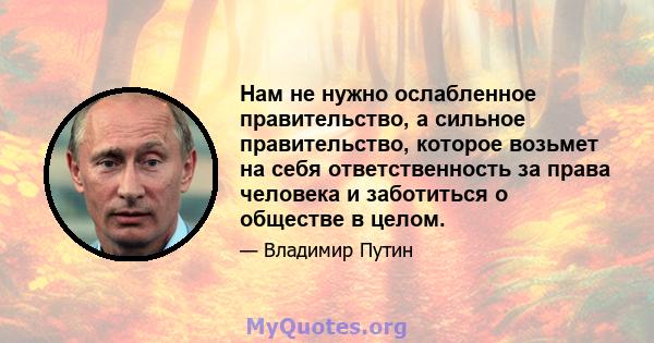 Нам не нужно ослабленное правительство, а сильное правительство, которое возьмет на себя ответственность за права человека и заботиться о обществе в целом.